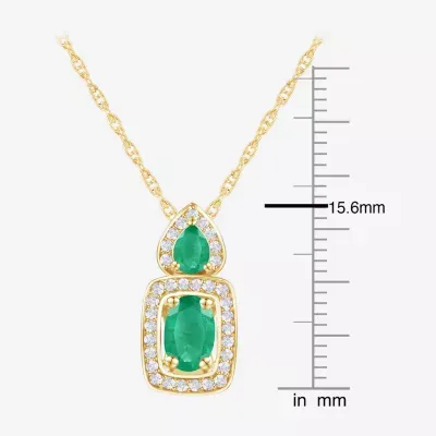 Womens Diamond Accent Genuine Green Emerald 10K Gold Cushion Pendant Necklace