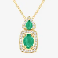 Womens Diamond Accent Genuine Green Emerald 10K Gold Cushion Pendant Necklace