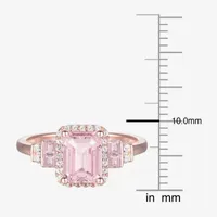 Womens Lab Created Pink Sapphire 14K Rose Gold Over Silver Halo Cocktail Ring