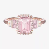 Womens Lab Created Pink Sapphire 14K Rose Gold Over Silver Halo Cocktail Ring