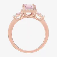 Womens Lab Created Pink Sapphire 14K Rose Gold Over Silver Halo Cocktail Ring