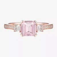 Womens Lab Created Pink Sapphire 14K Rose Gold Over Silver Square 3-Stone Side Stone Cocktail Ring