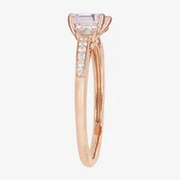 Womens Lab Created Pink Sapphire 14K Rose Gold Over Silver Square 3-Stone Side Stone Cocktail Ring