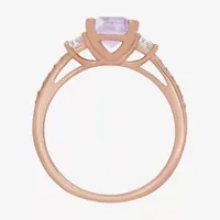 Womens Lab Created Pink Sapphire 14K Rose Gold Over Silver Square 3-Stone Side Stone Cocktail Ring