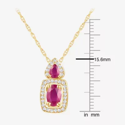 Womens 1/8 CT. T.W. Lead Glass-Filled Red Ruby 10K Gold Cushion Pendant Necklace