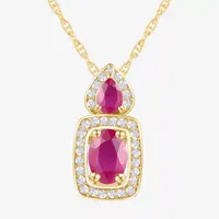 Womens 1/8 CT. T.W. Lead Glass-Filled Red Ruby 10K Gold Cushion Pendant Necklace