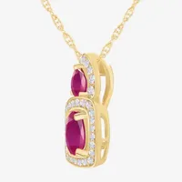 Womens 1/8 CT. T.W. Lead Glass-Filled Red Ruby 10K Gold Cushion Pendant Necklace