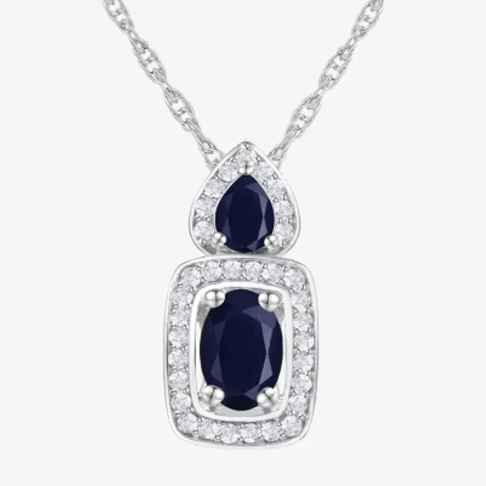 Womens Gemstone & 1/8 CT. T.W. Natural Diamond 10K White Gold Cushion Pendant Necklace