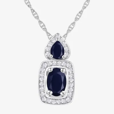 Womens Gemstone & 1/8 CT. T.W. Natural Diamond 10K White Gold Cushion Pendant Necklace