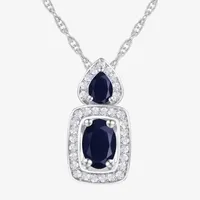 Womens 1/8 CT. T.W. Genuine Blue Sapphire 10K White Gold Cushion Pendant Necklace