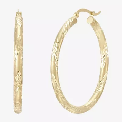 14K Yellow Gold Engraved Chevron Hoop Earrings