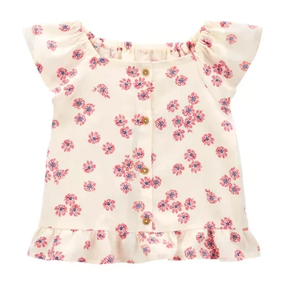 Carter's Toddler Girls Linen Short Sleeve Button-Down Shirt