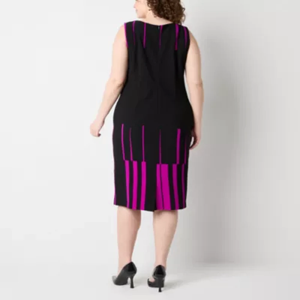Maya Brooke Womens Bordered Jacket Dress Plus