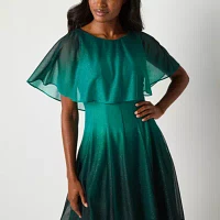 Danny & Nicole Womens Short Sleeve Ombre Cape Fit + Flare Dress