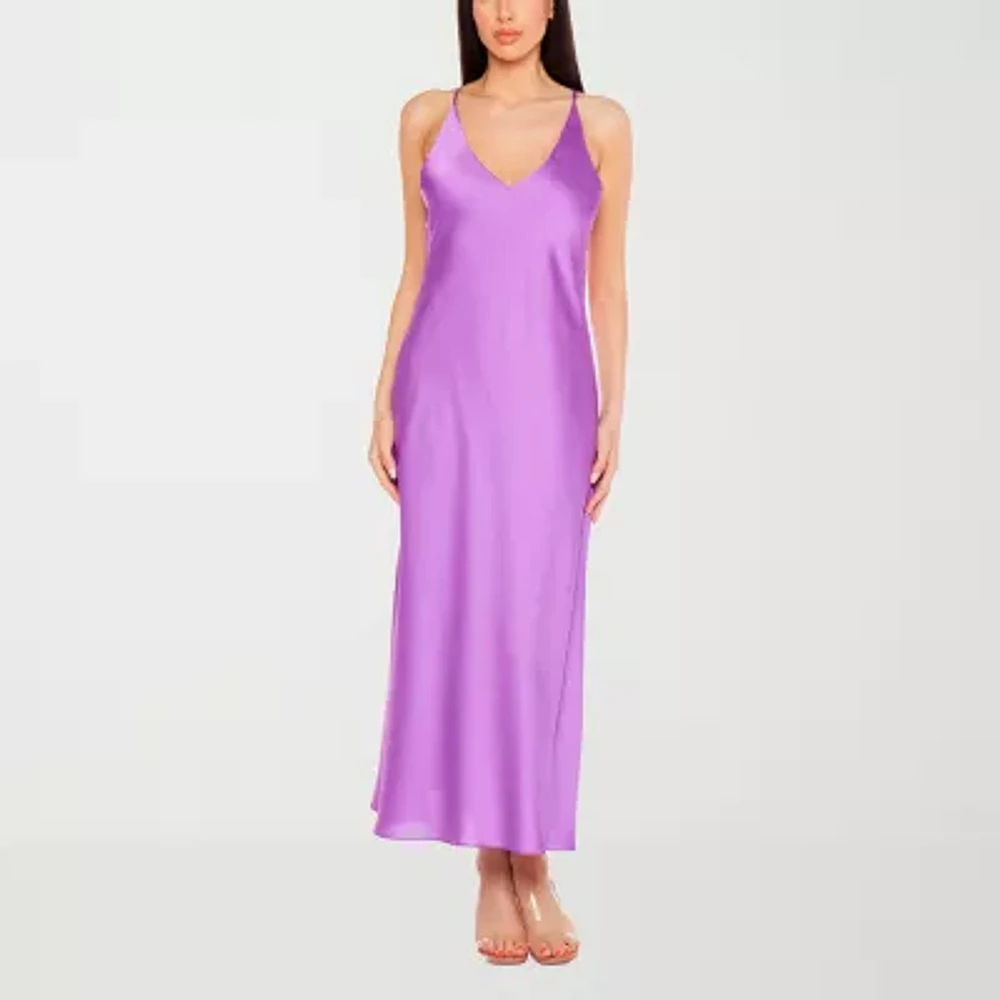 Premier Amour Satin Womens Sleeveless Midi Slip Dress