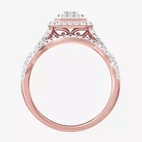 Womens 1/2 CT. T.W. Natural White Diamond 10K Rose Gold Side Stone Halo Bridal Set