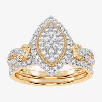 Womens 1/2 CT. T.W. Natural White Diamond 10K Gold Marquise Side Stone Halo Bridal Set