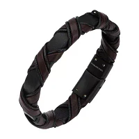 Inox® Jewelry Mens Black IP Stainless Steel & Brown Leather Bracelet