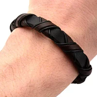 Inox® Jewelry Mens Black IP Stainless Steel & Brown Leather Bracelet