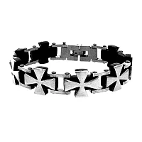 Mens Stainless Steel & Black IP Cross Chain Bracelet