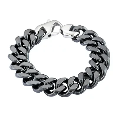 Mens Black Stainless Steel & Black Ceramic Chain Bracelet