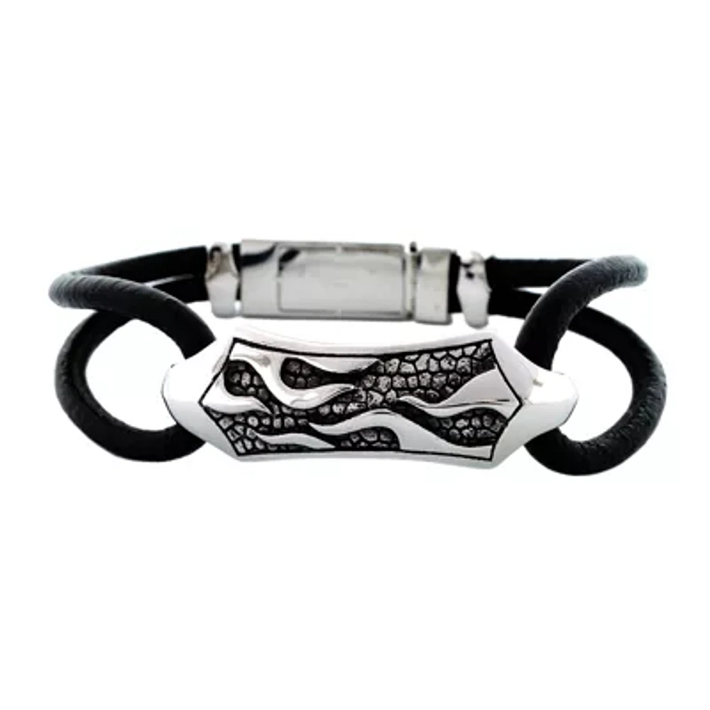 Mens Stainless Steel & Leather Bracelet