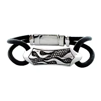 Mens Stainless Steel & Leather Bracelet