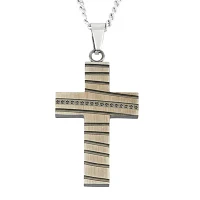 Mens Stainless Steel & Black IP Cross Pendant