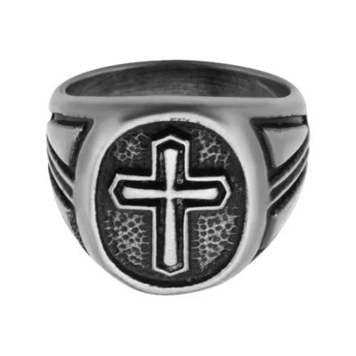 Inox® Jewelry Mens Stainless Steel Antique-Look Cross Ring