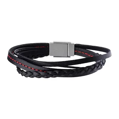 Inox® Jewelry Mens Stainless Steel & Leather Bracelet