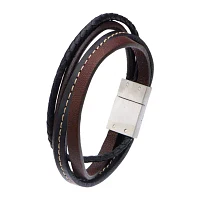 Inox® Jewelry Mens Stainless Steel & Leather Layered Bracelet