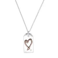 Footnotes Cubic Zirconia Sterling Silver 16 Inch Link Heart Pendant Necklace