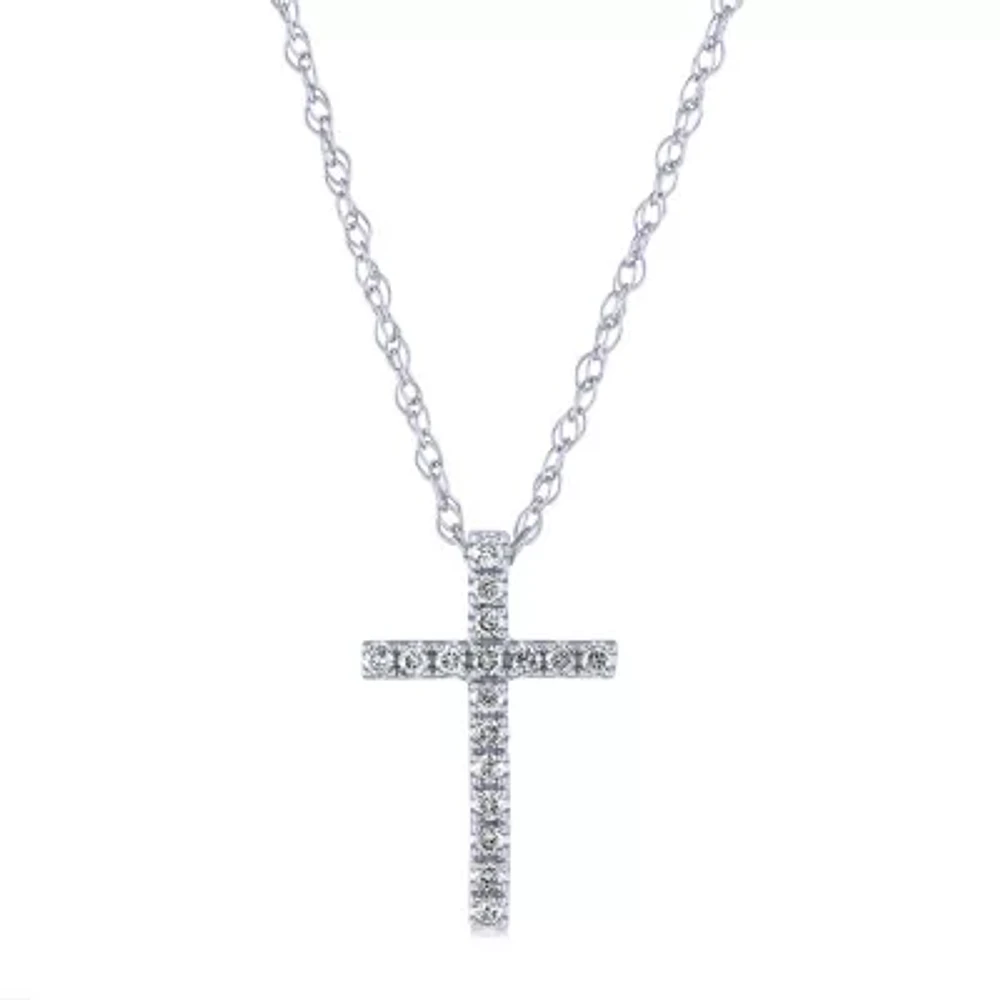 Womens 1/ CT. T.W. Natural White Diamond 10K White Gold Cross Pendant Necklace
