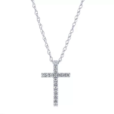 Womens 1/ CT. T.W. Natural White Diamond 10K White Gold Cross Pendant Necklace