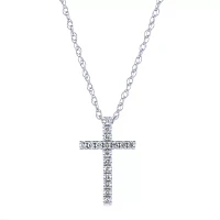 Womens 1/ CT. T.W. Natural White Diamond 10K White Gold Cross Pendant Necklace