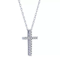 Womens 1/ CT. T.W. Natural White Diamond 10K White Gold Cross Pendant Necklace