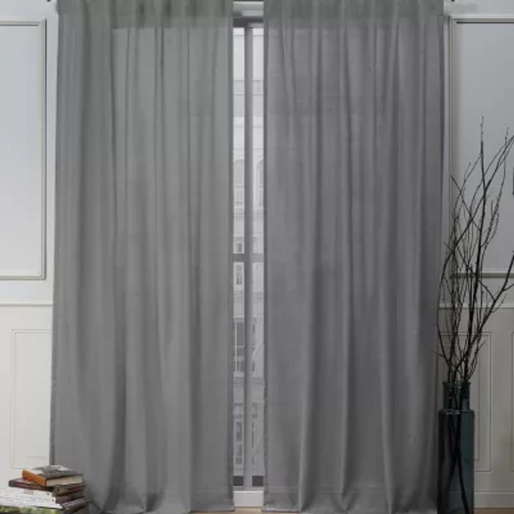 Nicole Miller Faux Linen Slub Light-Filtering Back Tab Set of 2 Curtain Panel