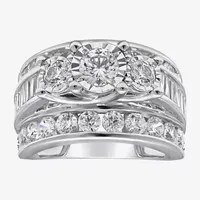 Womens 4 CT. T.W. Natural White Diamond 10K White Gold Round 3-Stone Bridal Set