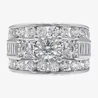 Womens 4 CT. T.W. Natural White Diamond 10K White Gold Round 3-Stone Bridal Set