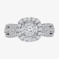 (I / I1) Womens 1 CT. T.W. Lab Grown White Diamond 10K White Gold Bridal Set