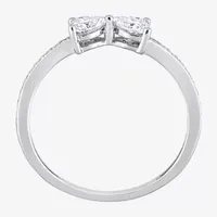 Duo Heart Lab Created White Moissanite Sterling Silver Band