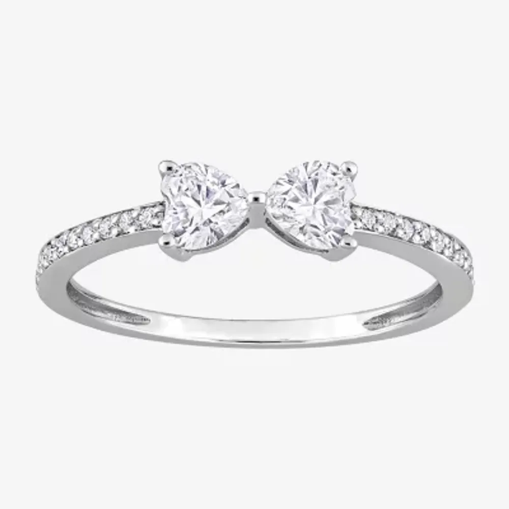 Duo Heart Lab Created White Moissanite Sterling Silver Band