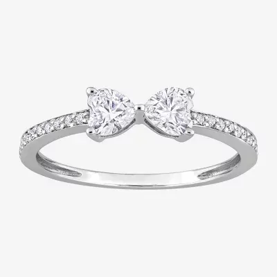 Duo Heart Lab Created White Moissanite Sterling Silver Band