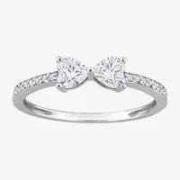 Duo Heart Lab Created White Moissanite Sterling Silver Band