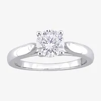 Womens Lab Created White Moissanite Sterling Silver Solitaire Engagement Ring