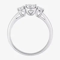 Womens Lab Created White Moissanite Sterling Silver 3-Stone Engagement Ring