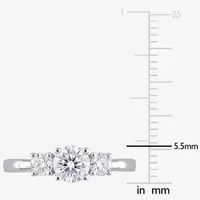 Womens Lab Created White Moissanite Sterling Silver 3-Stone Engagement Ring