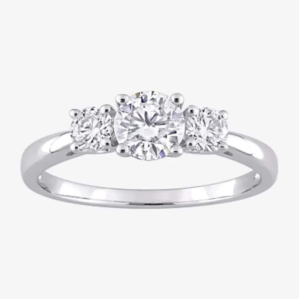 Womens Lab Created White Moissanite Sterling Silver 3-Stone Engagement Ring