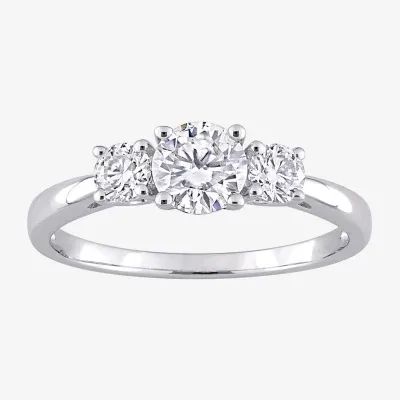 Womens Lab Created White Moissanite Sterling Silver 3-Stone Engagement Ring