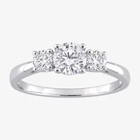 Womens Lab Created White Moissanite Sterling Silver 3-Stone Engagement Ring